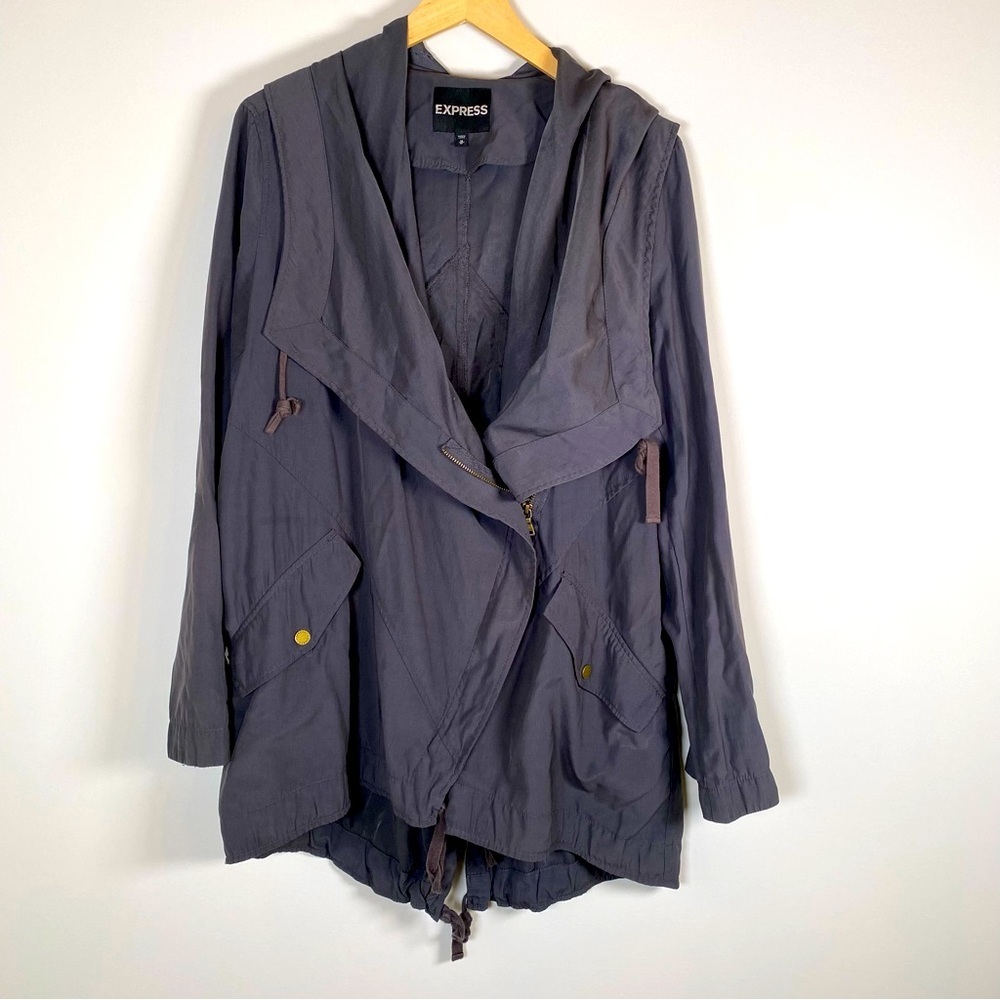 Express Slouchy‎ Drapey Lagenlook Lightweight Rain Jacket Coat Gray Size Medium